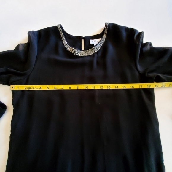 🟢1079 * Carmen Marc Valvo Accordion Pleated Blouse Black Size S - Picture 9 of 10